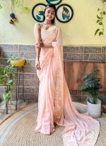 Soft Georgette Cream Party Wear Embroidery Work Saree